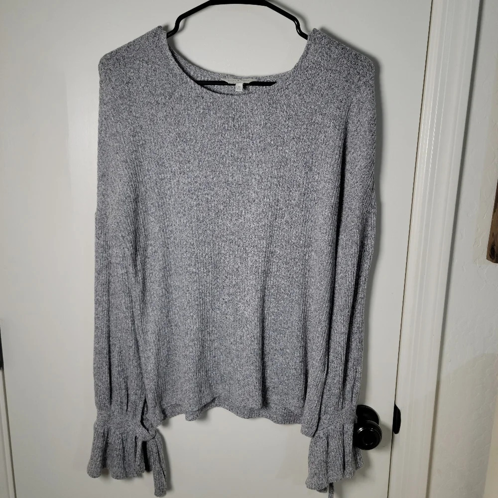 Lucky Brand Gray Knit Top | Tie Bow Bell Sleeves | Elegant Longsleeve | Small